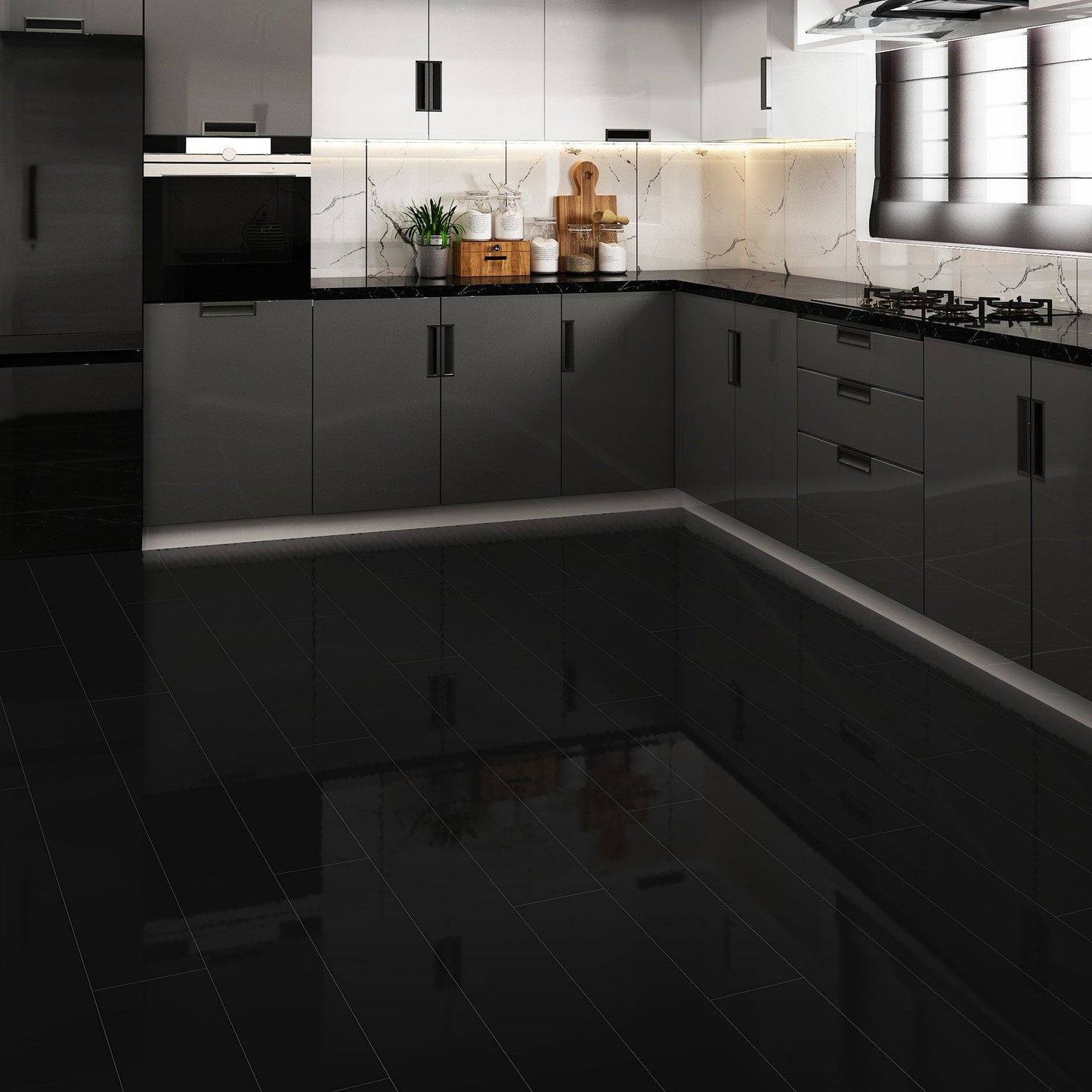 Black - Lustre SPC 6mm High Gloss Rigid Core Vinyl Flooring (109180)