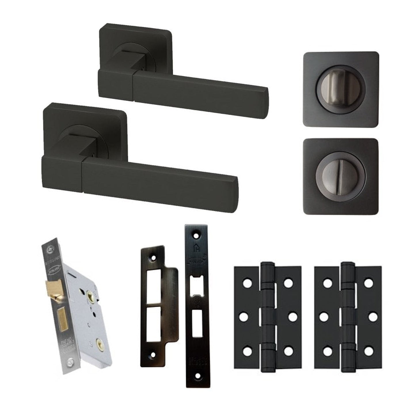 Cube Bathroom Lever Handle On Square Rose Latch Pack - Gun Metal Grey (107877)
