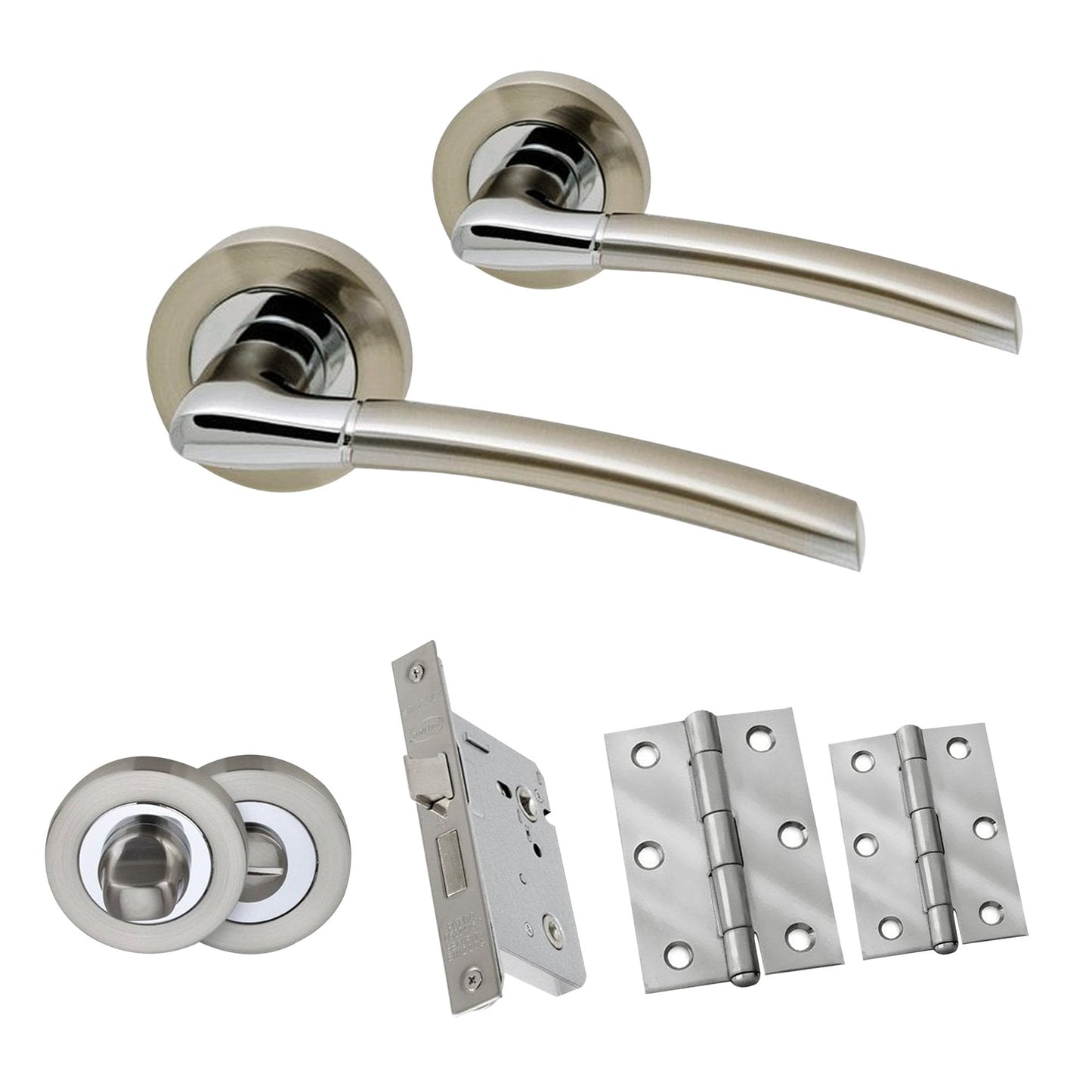 Designer Zoom Bathroom Lever On Round Rose Handle Pack, Polished Chrome & Satin Nickel (108024)