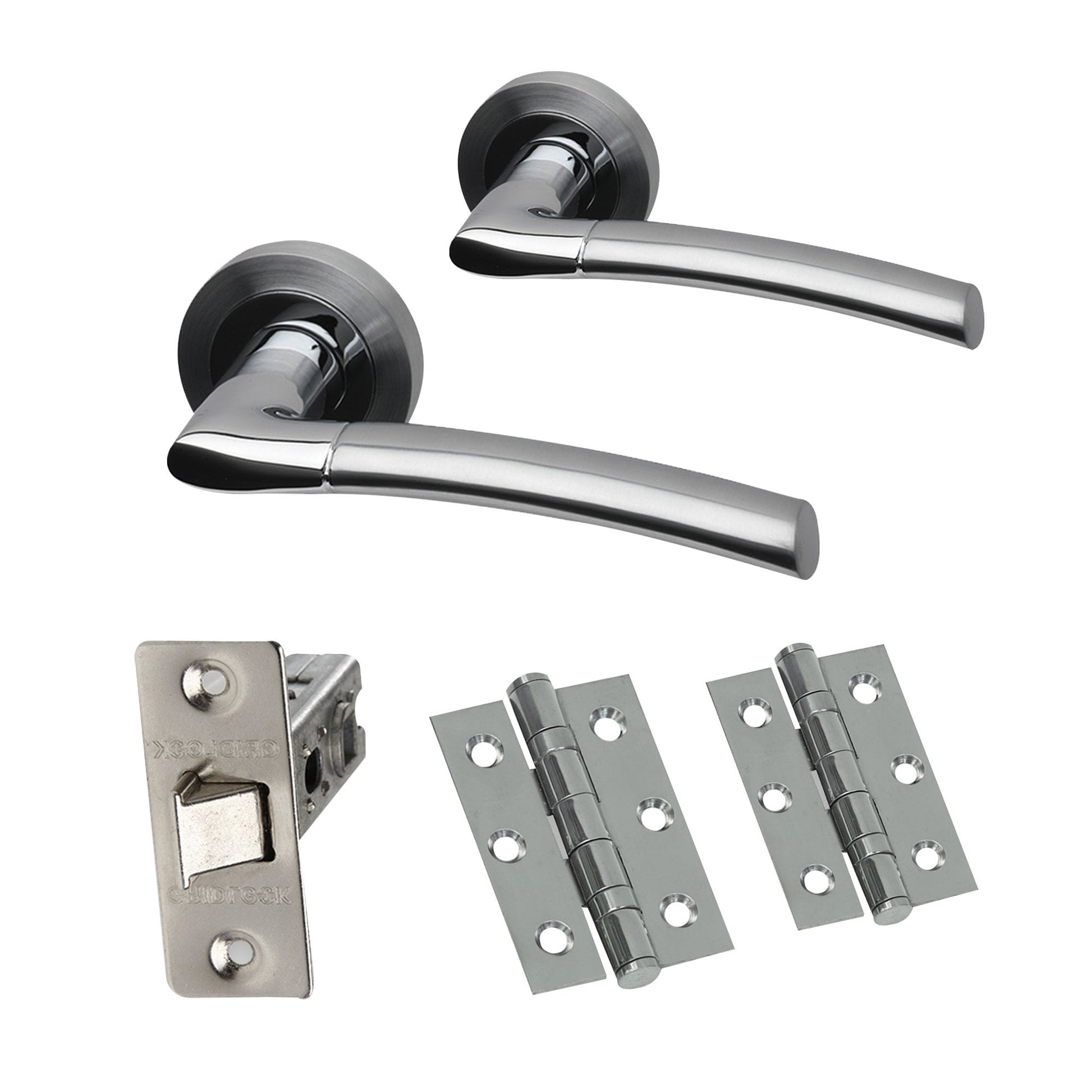 Premium Falcon Lever On Round Rose Fire Rated Handle Pack - Two-Tone Chrome (47281)