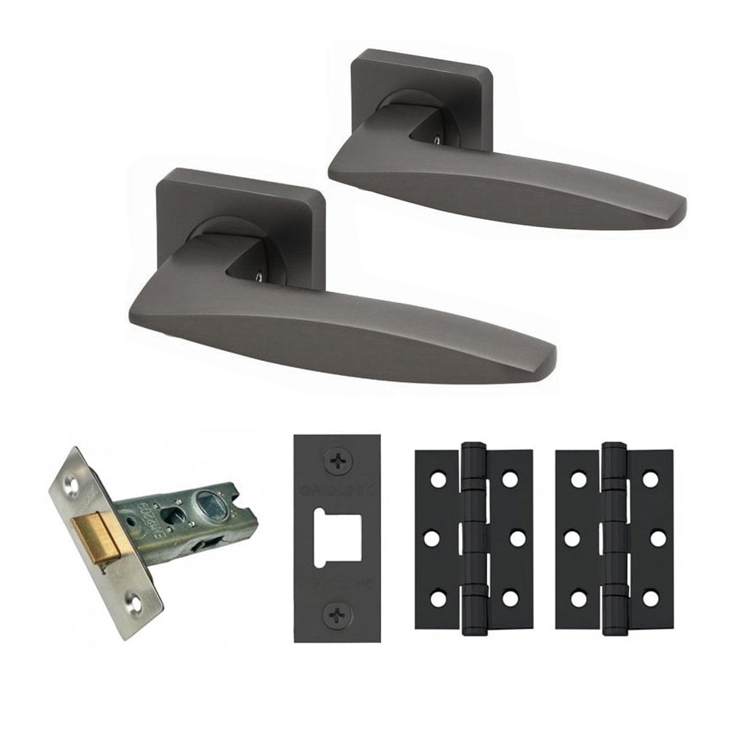 Sable Internal Lever Handle On Square Rose Latch Pack, Gun Metal Grey (107883)