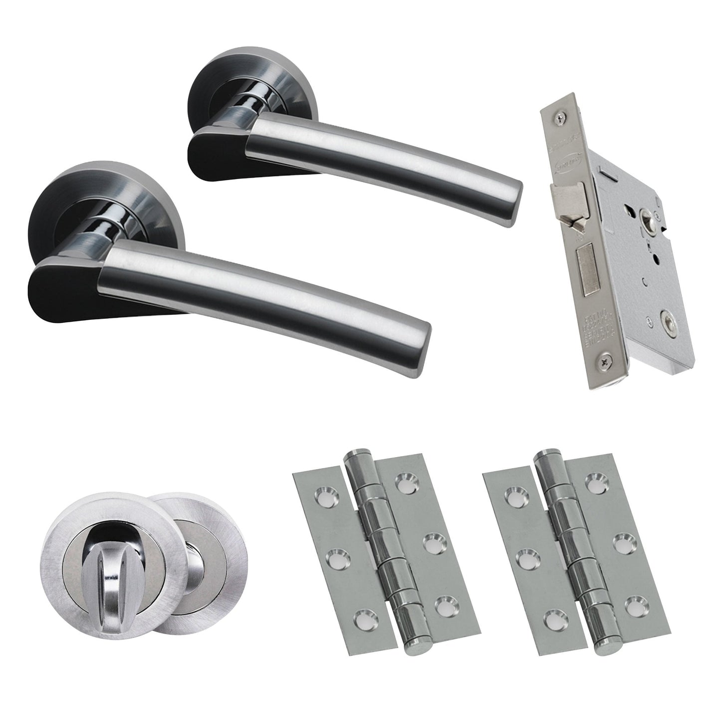 Premium Ruby Lever On Round Rose Bathroom Handle Pack - Two-Tone Chrome (46507)