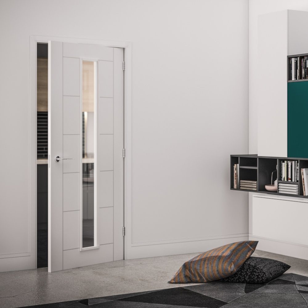 White Primed Linear 1L Clear Glass Door (LIN7PCG)