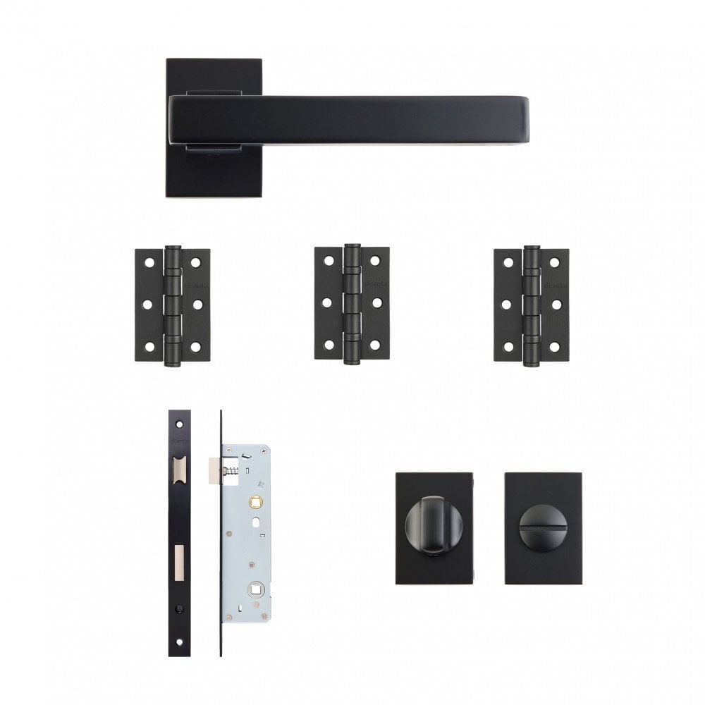Industrial Argo Square Rose Lever Bathroom Door Handle Set - Matt Black (268070)
