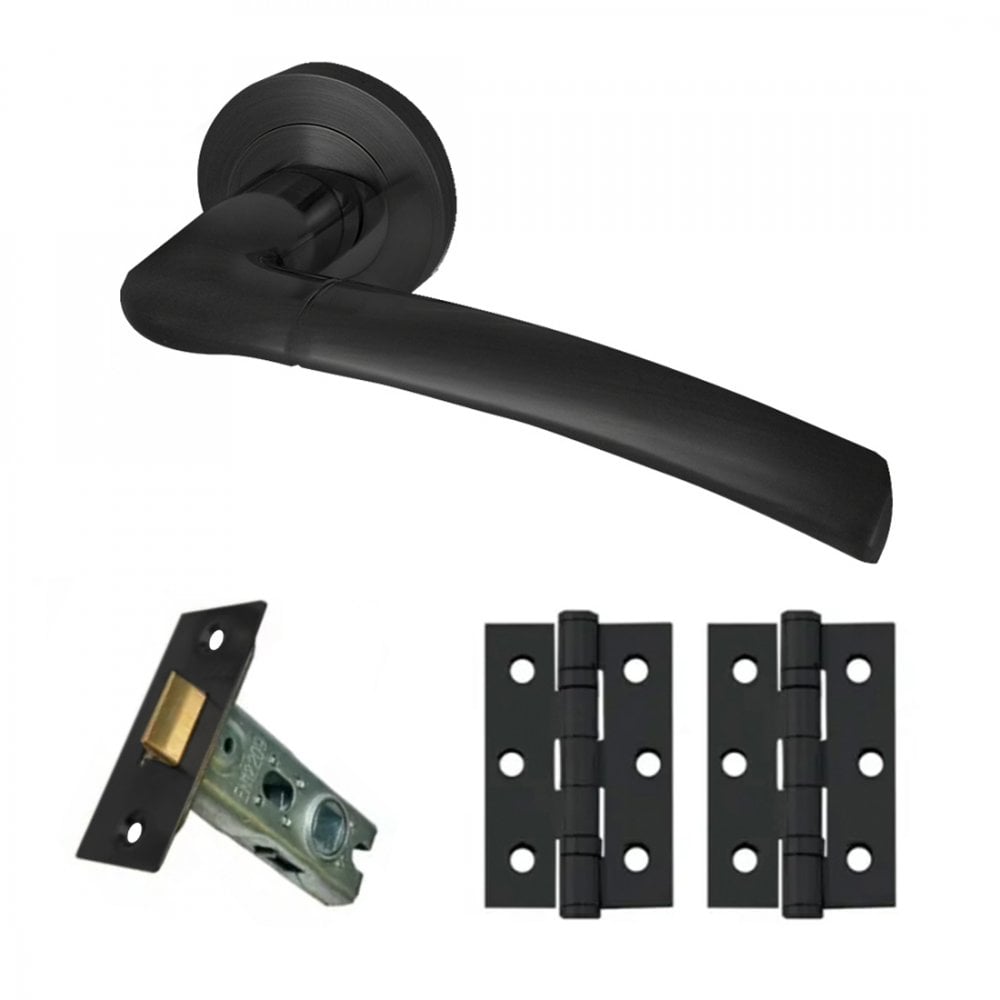Zoom Internal Lever Handle On Round Rose Latch Pack, Matt Black (116749)