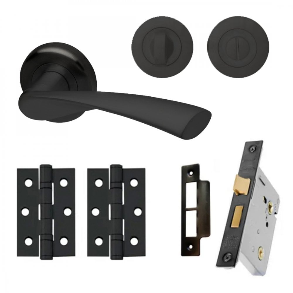 Twist Internal Bathroom Lever Handle On Round Rose Pack, Matt Black (116752)