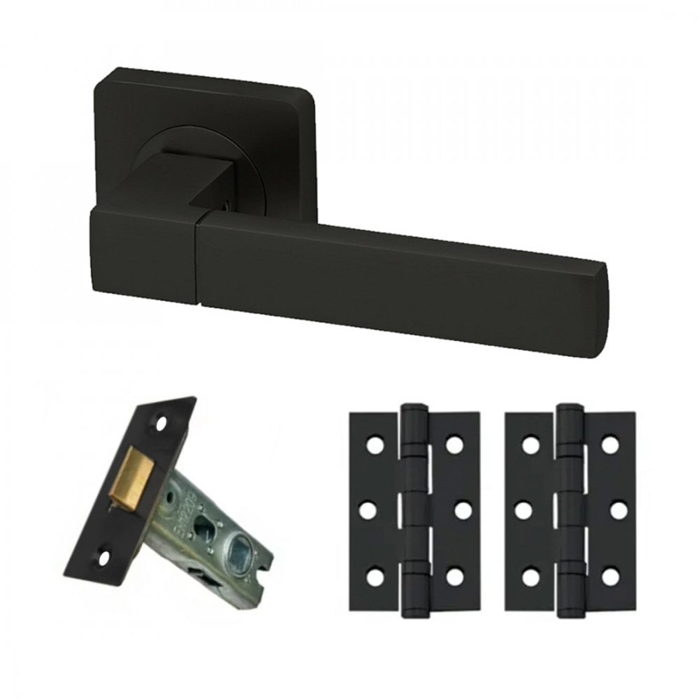 Cube Internal Lever Handle On Square Rose Latch Pack, Matt Black (116753)