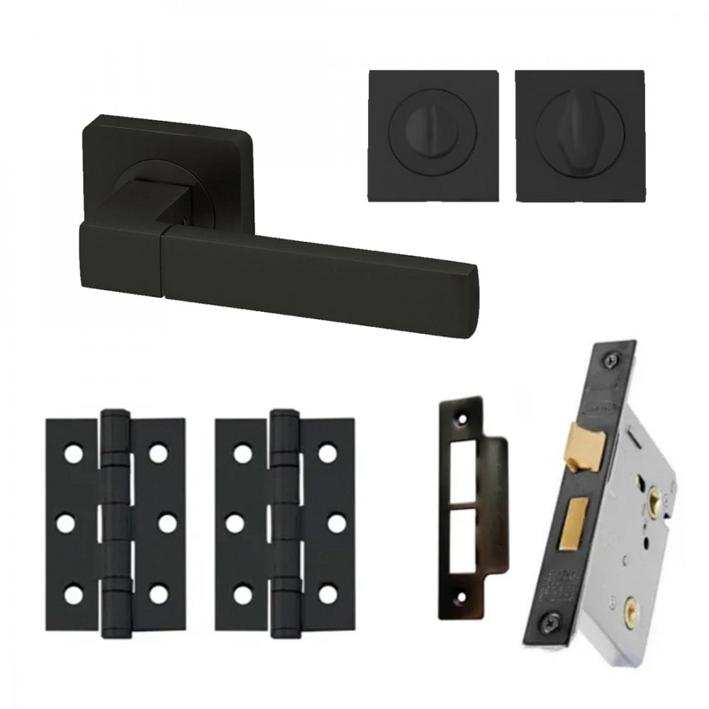 Cube Internal Bathroom Lever Handle On Square Rose Pack, Matt Black (116754)