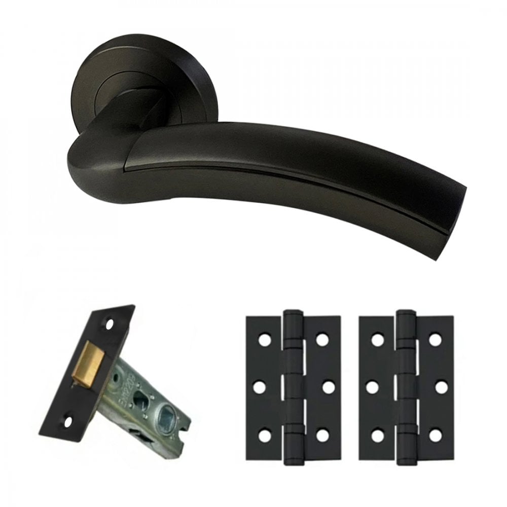 Jade Internal Lever Handle On Round Rose Latch Pack, Matt Black (116755)