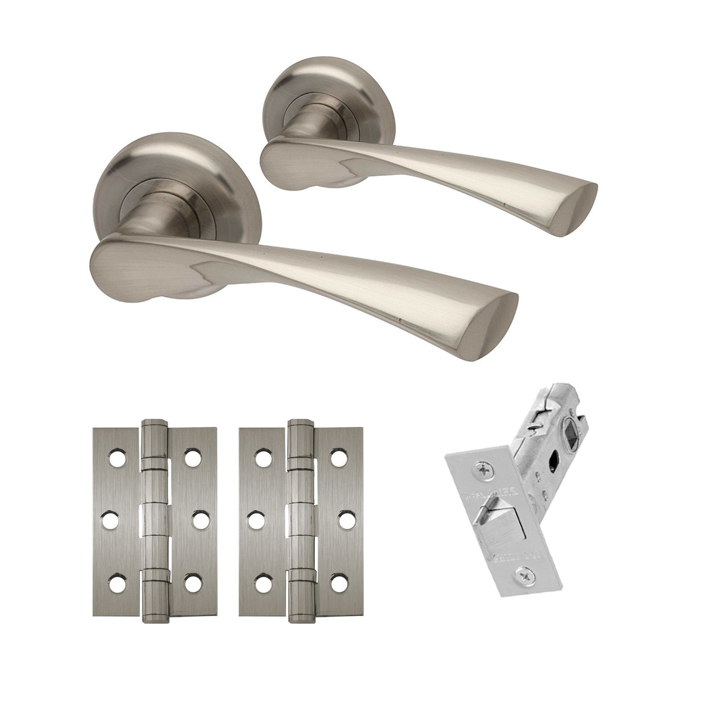 Zeta Lever On Round Rose Handle Pack, Satin Nickel Plated (119104)
