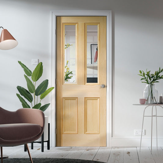 Internal Pine Unfinished 2 Light Clear Glass Edwardian Door (LIBEDWGT)