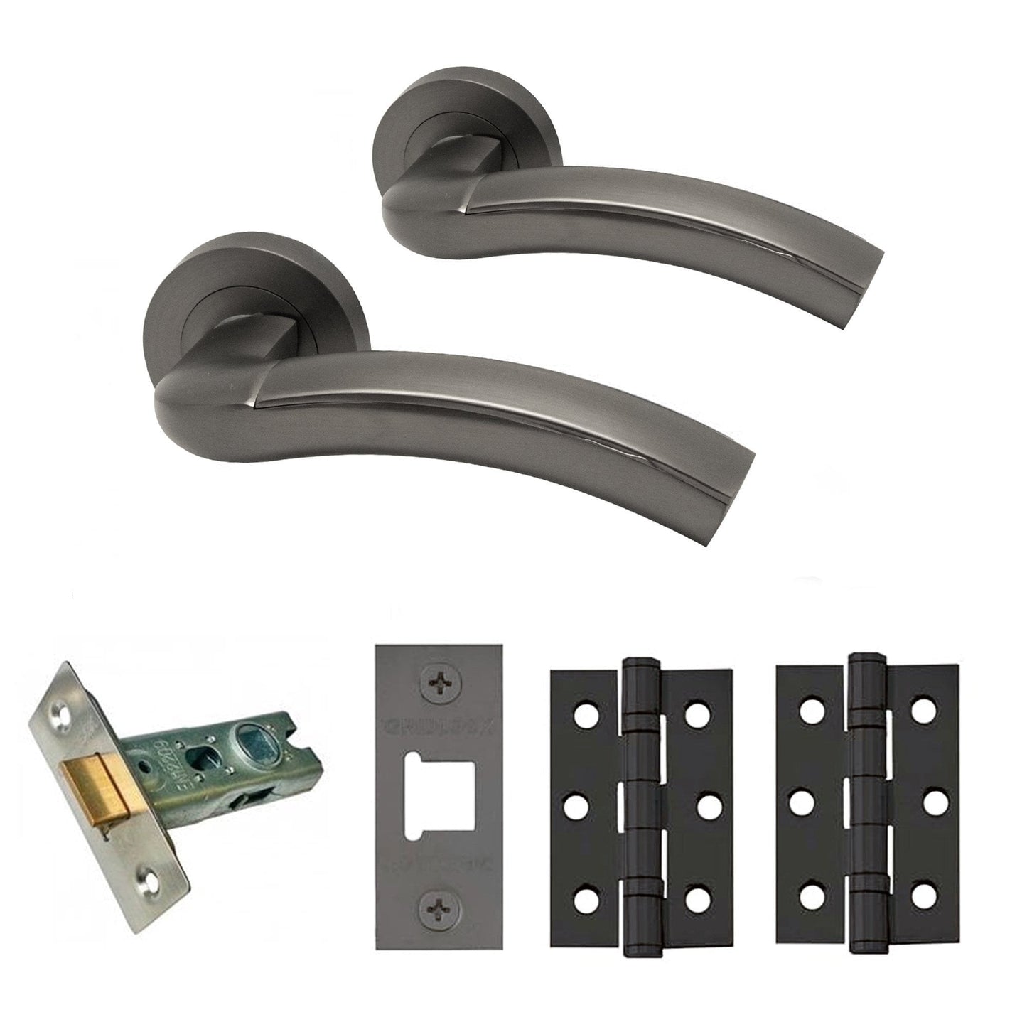 Jade Internal Lever Handle On Round Rose Latch Pack, Gun Metal Grey (107881)