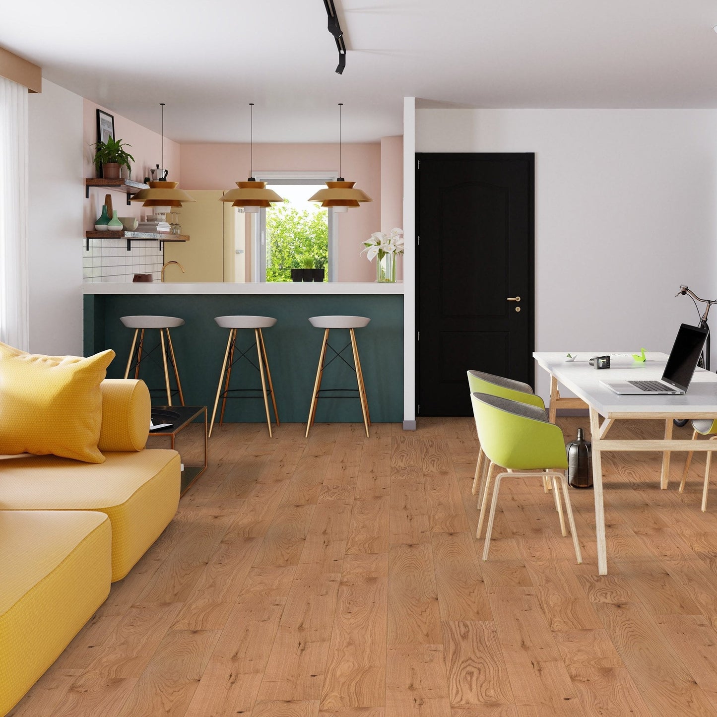 Natural Oak - Premier 14mm Brushed UV lacquer Engineered Real Wood Flooring (75571)