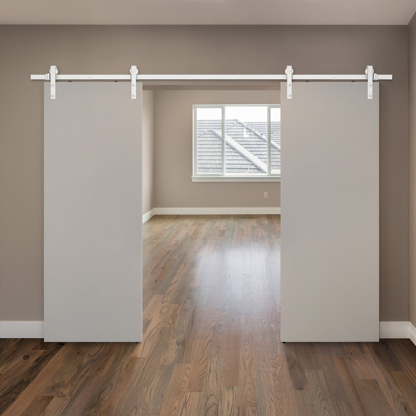 White 3m Face Mounted Sliding Barn Pair Door Track (119284)