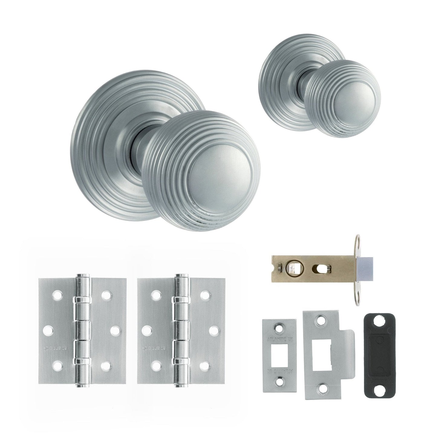 Ripon Round Reeded Mortice Door Knob Set - Satin Chrome (120425)