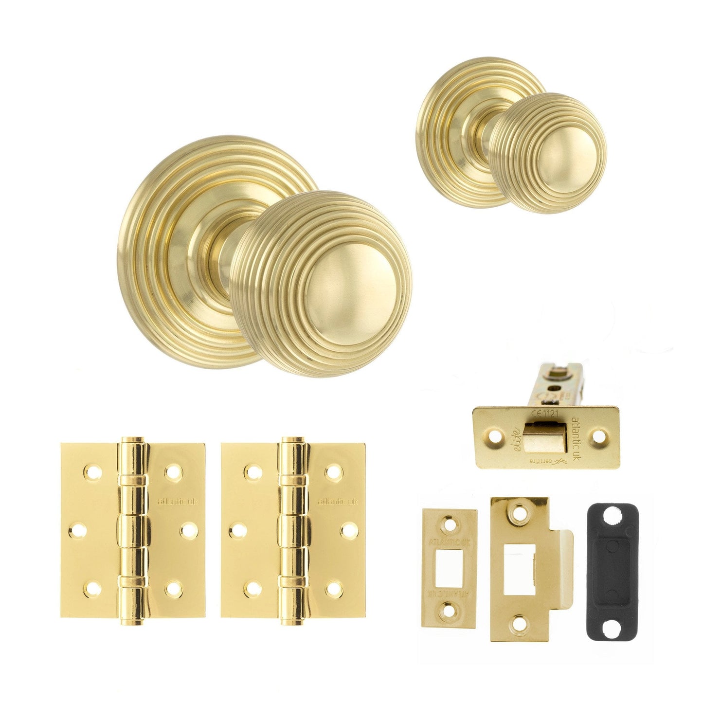 Ripon Round Reeded Mortice Door Knob Set - Polished Brass (120428)