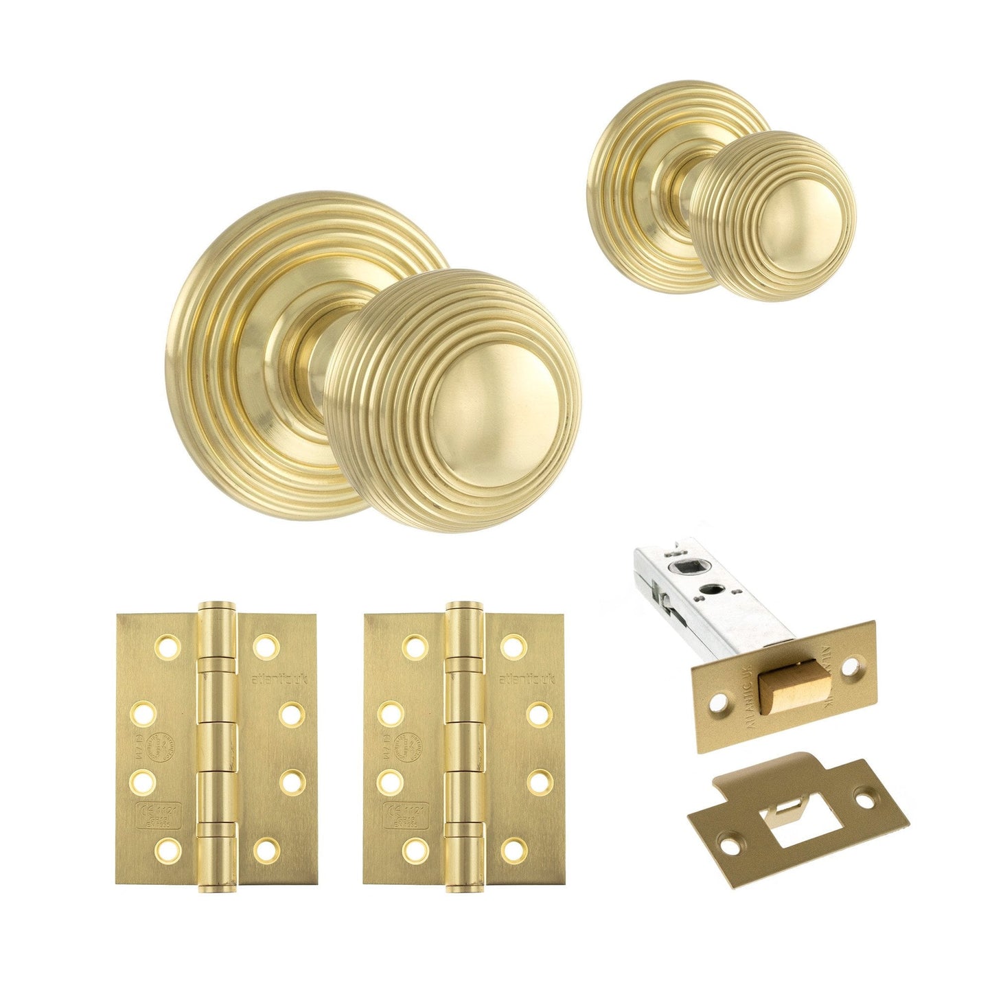Ripon Round Reeded Mortice CE13 Fire Door Knob Set - Polished Brass (120430)
