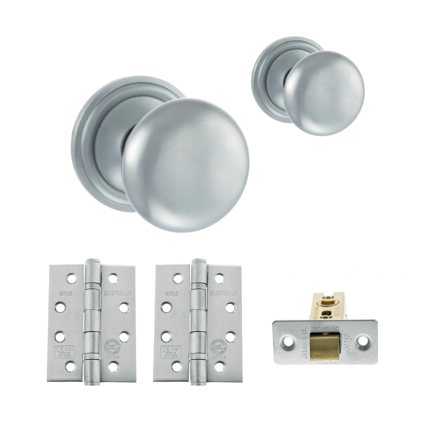 Harrogate Mushroom Mortice CE13 Fire Door Knob Set - Satin Chrome (120445)