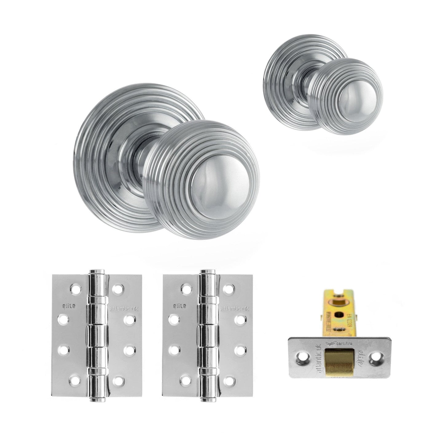 Ripon Round Reeded Mortice CE13 Fire Door Knob Set - Polished Chrome (120421)