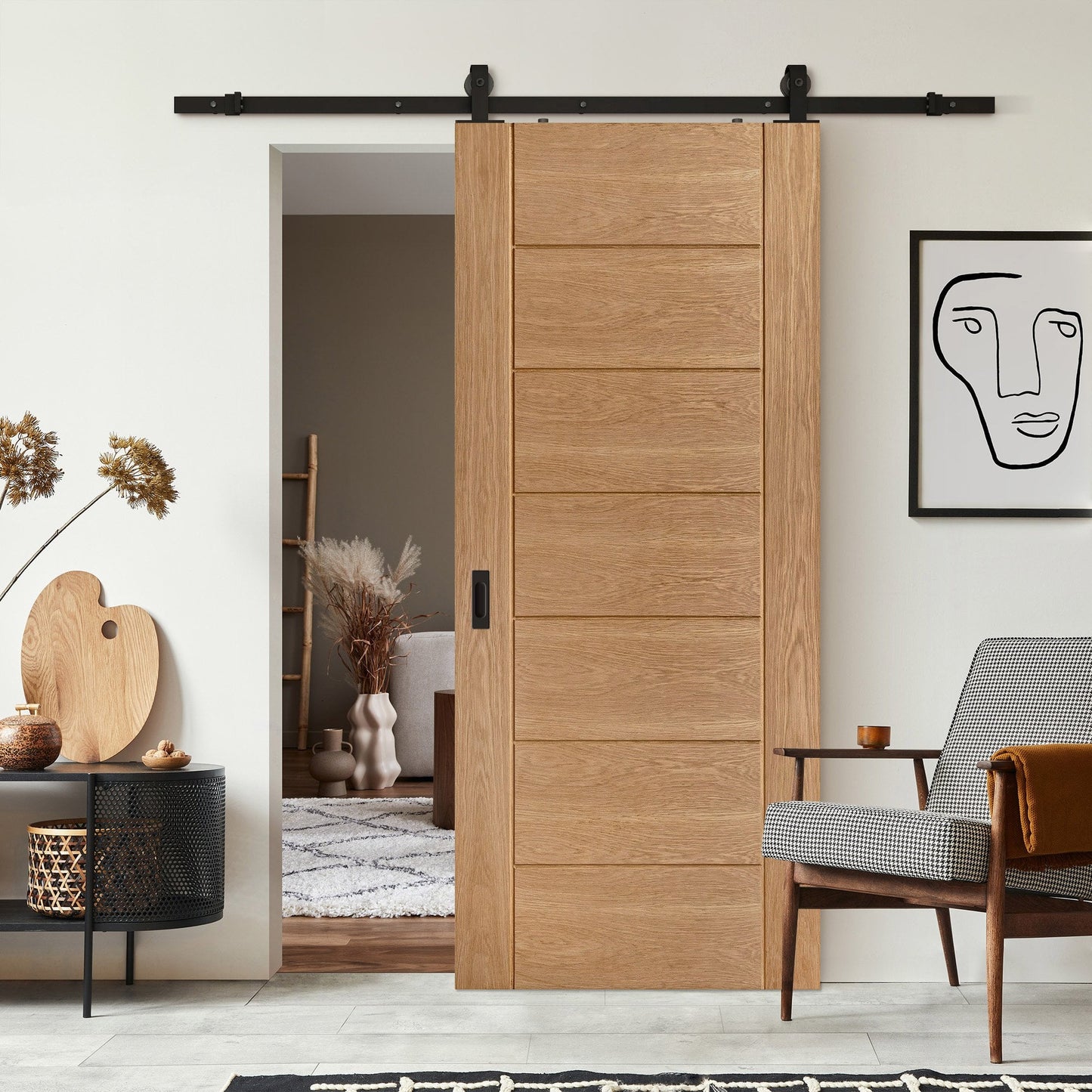 Oak Internal Fully Finished Pedrena Sliding Door - Black Top Mounted (120745)