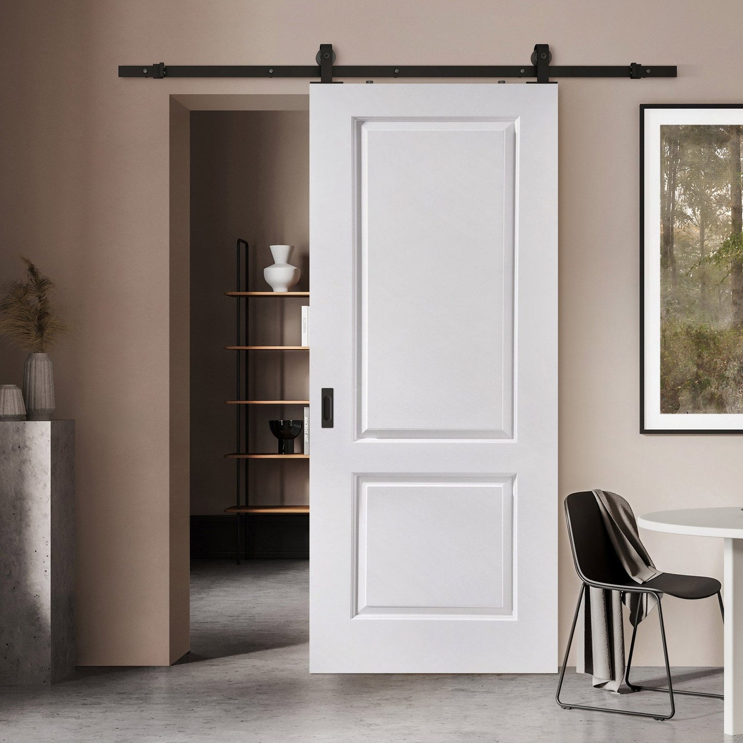 White Internal Moulded Lifestyle Smooth Caprice 2 Panel Sliding Door - Black Top Mounted (120784)