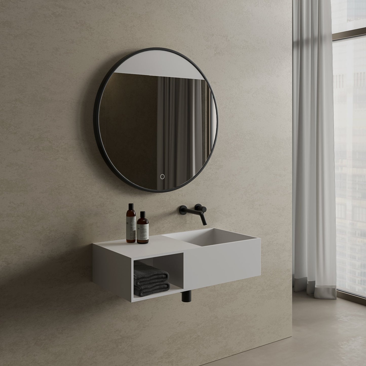 Tyros Round Mirror with Light Matt Black 800mm