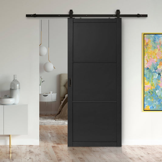 Internal Primed Industrial 2.0 Lifestyle 3 Panel Door with Matt Black Top Mounted Track (120723)