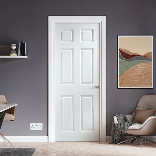 White Internal Moulded Lifestyle Fully Finished Textured 6 Panel FD30 Fire Door (87333)