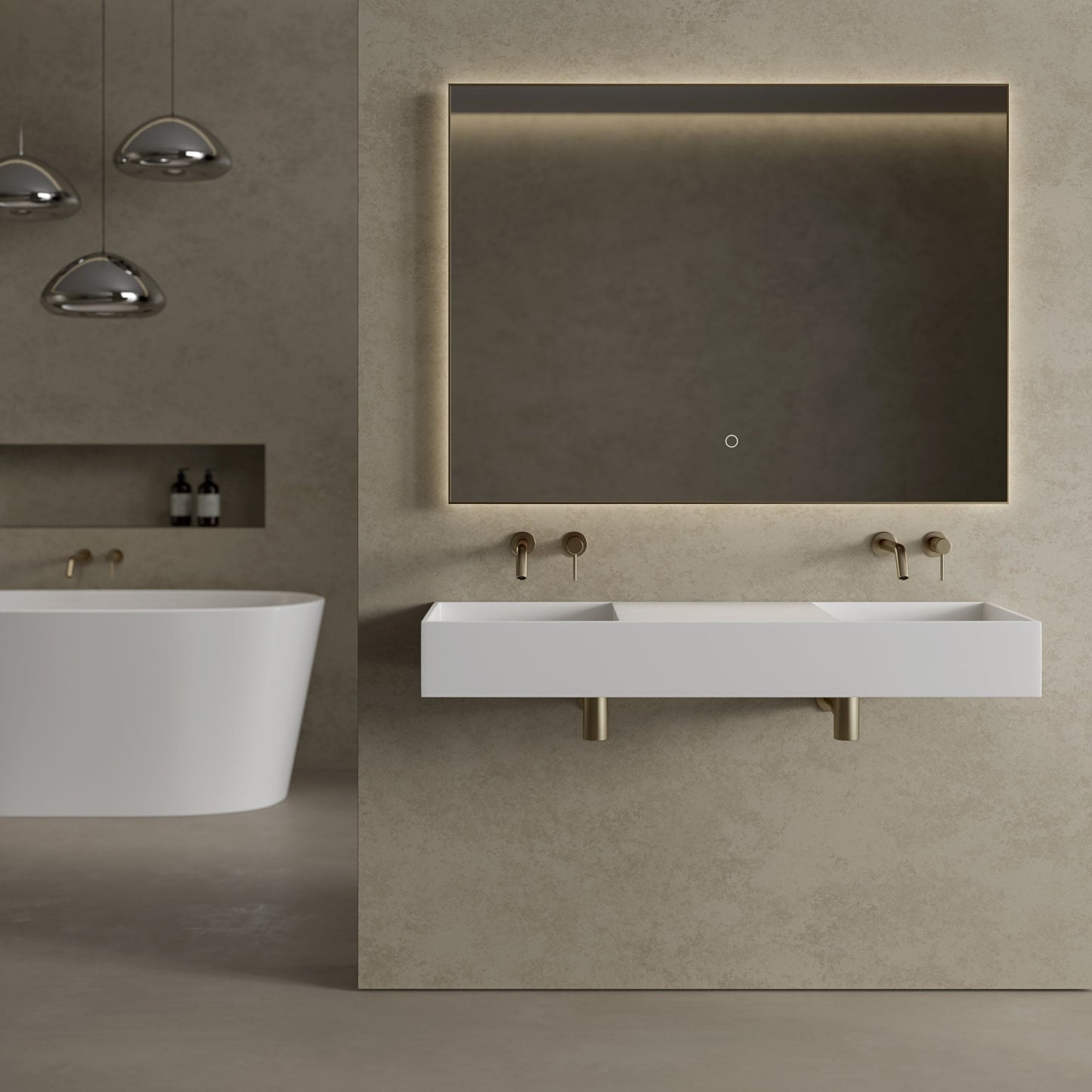 Temple Mirror with Backlit LED Brushed Gold 1200mm