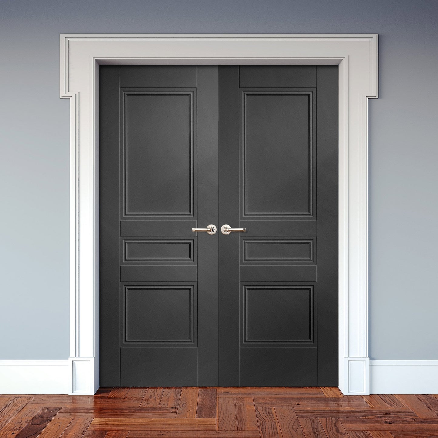 Internal Black Primed Henley 3 Panel Pair Door (121322)