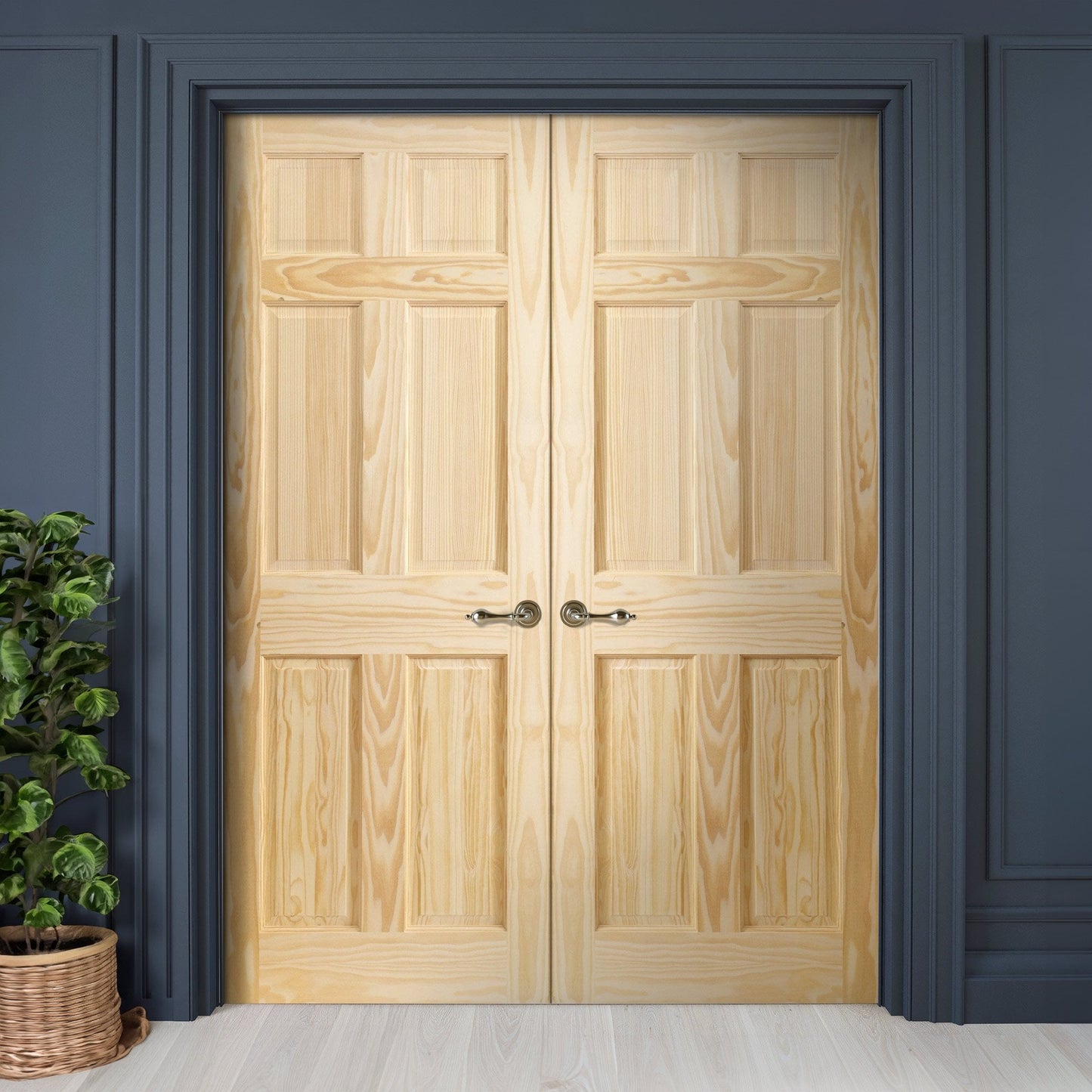 Clear Internal Pine Unfinished 6 Panel Pair Door (121338)