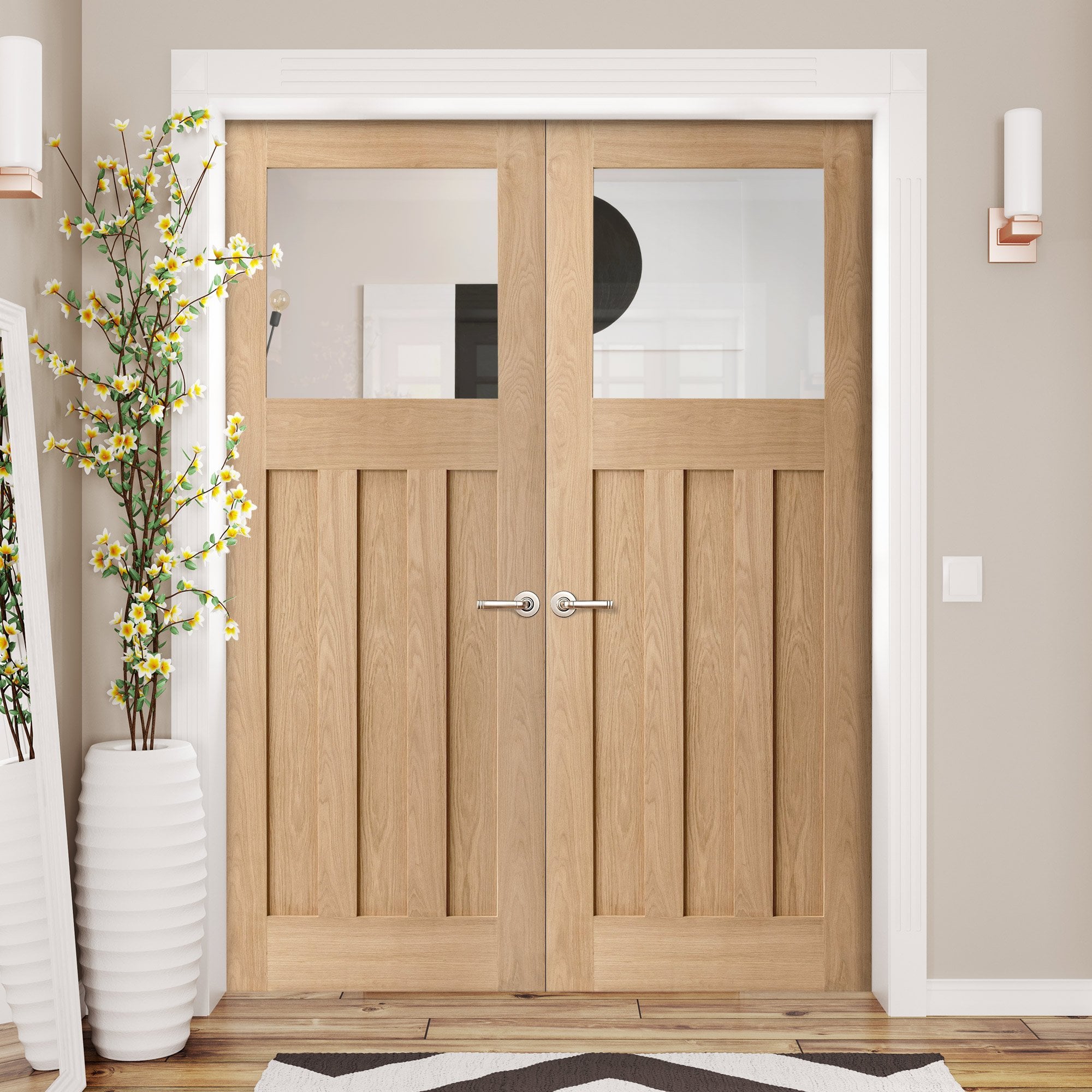 Liberty Doors Internal Oak Unfinished 1930's DX 3 Panel 1 Light