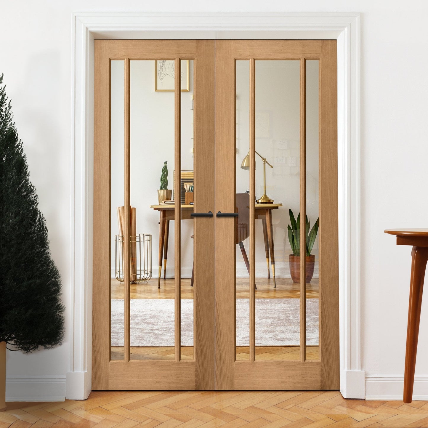 Internal Oak Unfinished Toledo 3 Light Glazed Pair Door (121387)