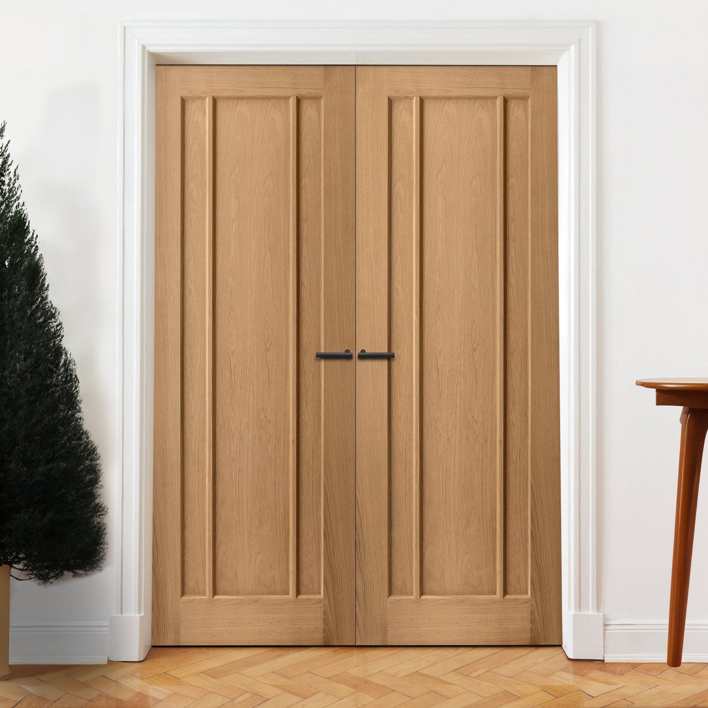 Internal Oak Unfinished Toledo 3 Panel Pair Door (121388)