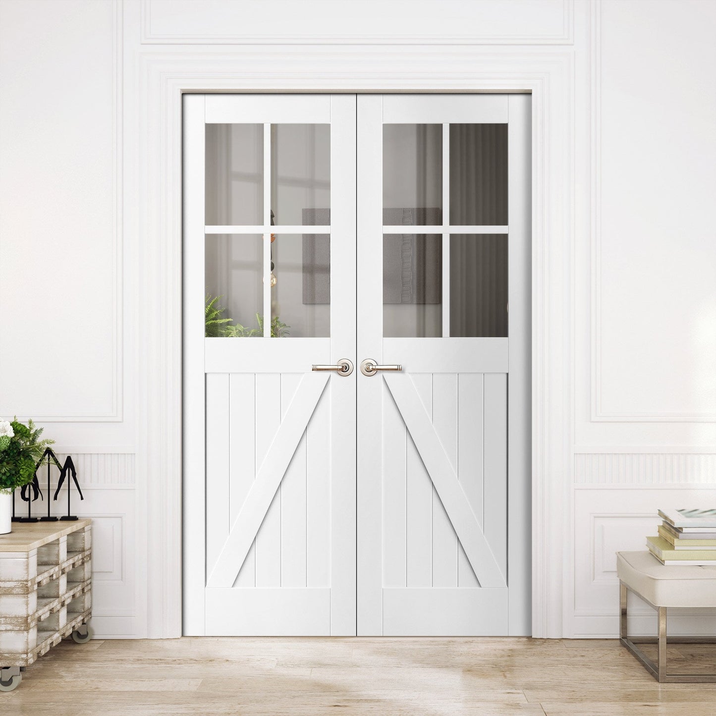 Internal White Primed Barn 4 Light Glazed FLB French Door (121402)