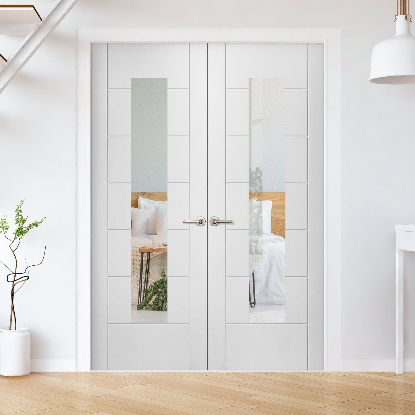 Internal White Primed Pedrena 7P 1 Light Clear Glass Pair Door (121424)