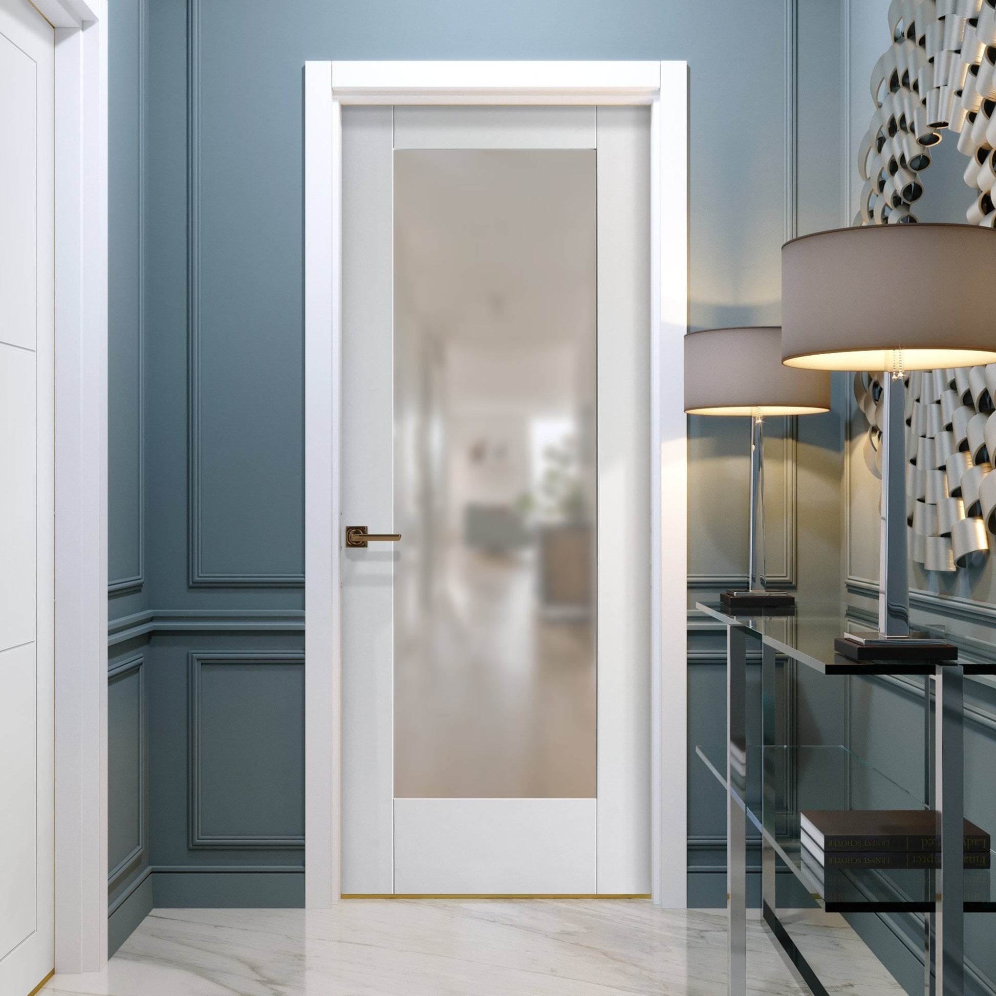 White Primed Internal 1 Light Obscure Glass Shaker Door (121746)