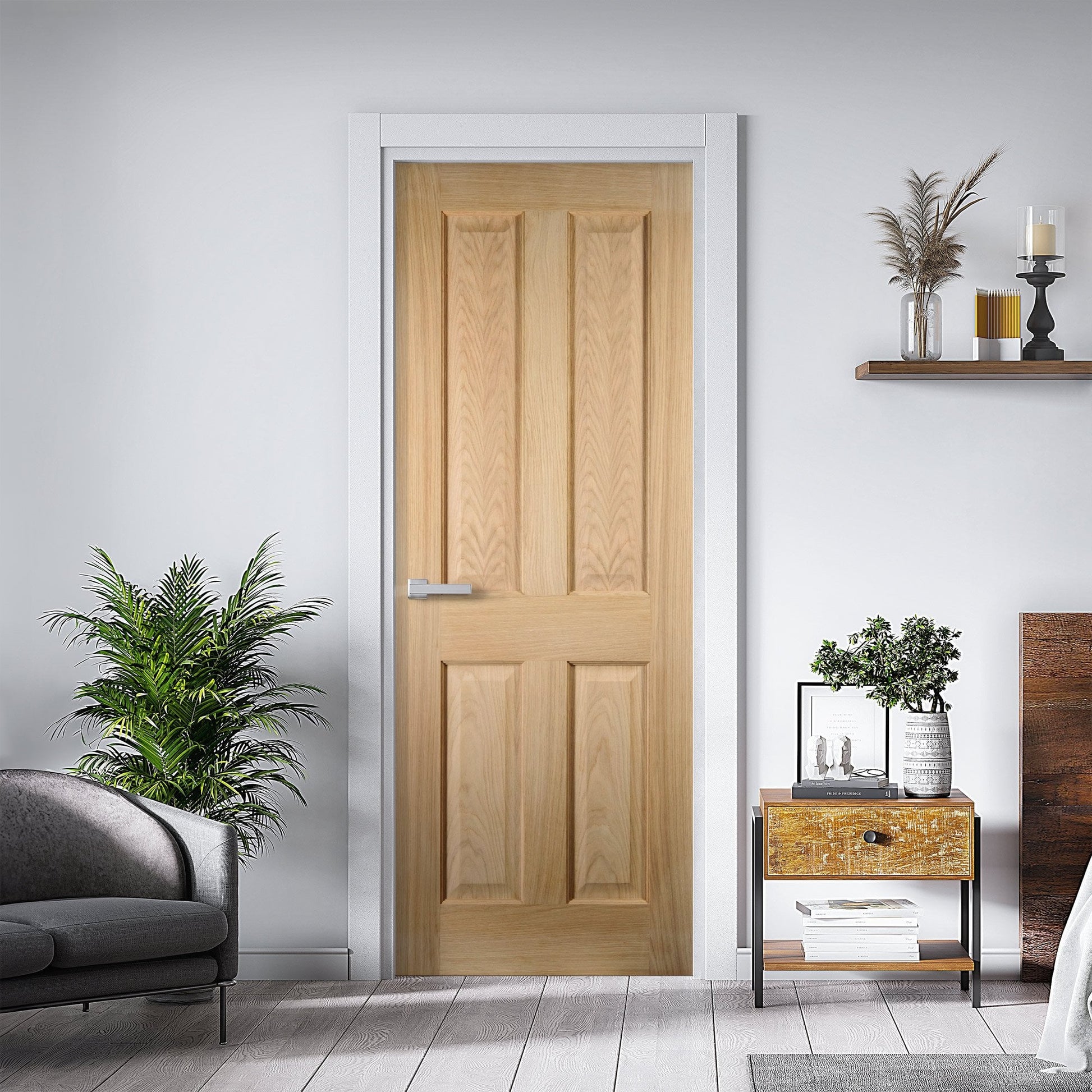 White Oak Internal Unfinished Oregon 4 Panel Door (121794)
