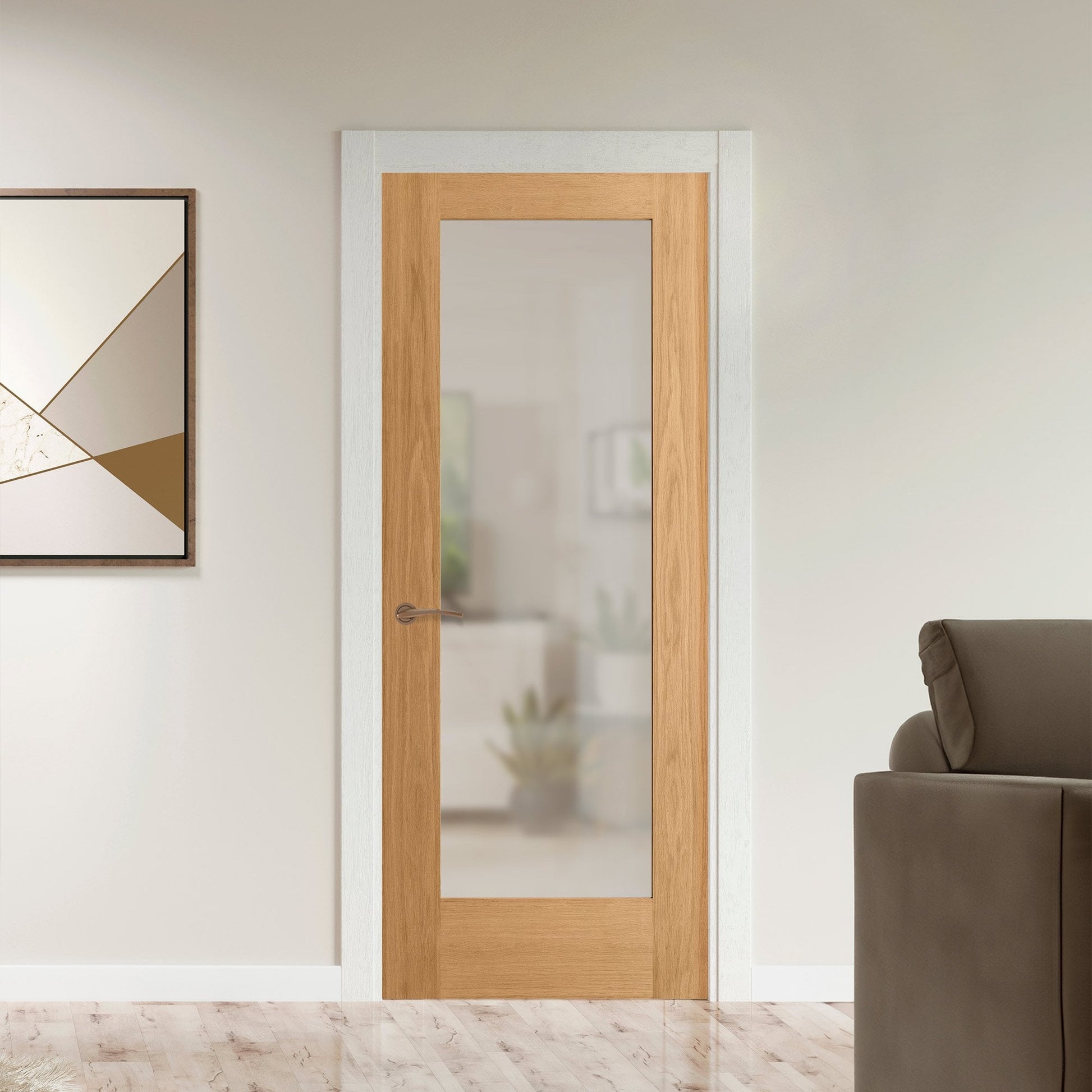 White Oak Unfinished Internal Shaker 1 Light Obscure Glass Door (121823)