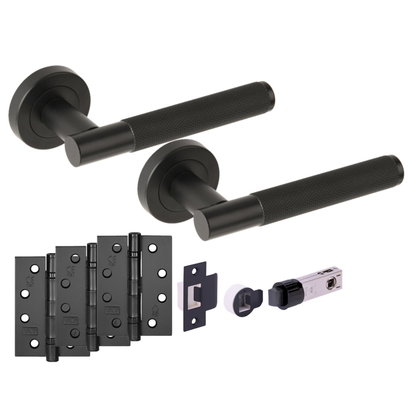 Knurled Internal Fire Rated Lever Smart Handle Pack, Matt Black (121197)