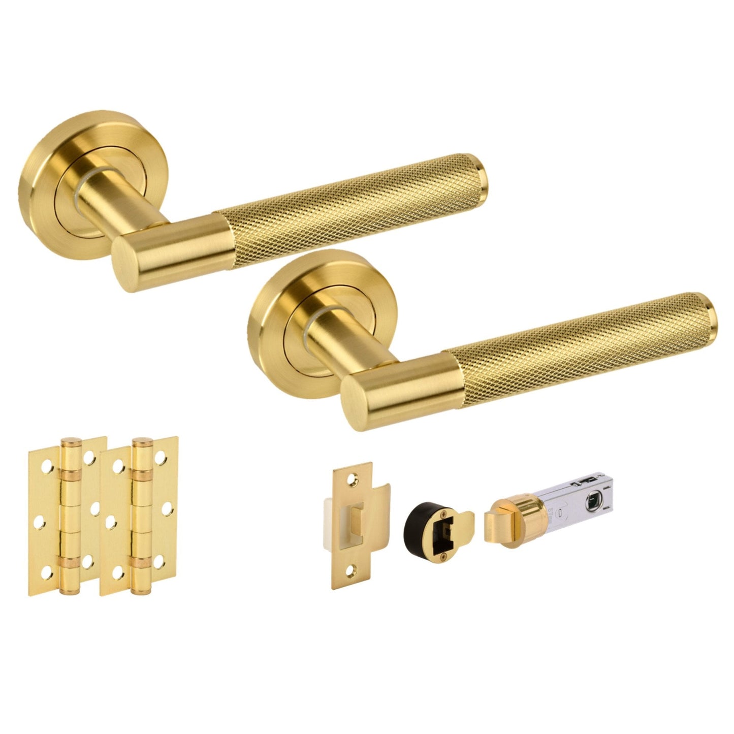 Knurled Round Rose Lever Door Handle Set - Satin Brass (341508)