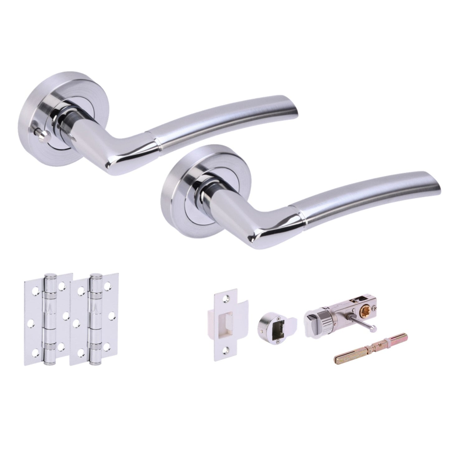 Orbit Round Rose Lever Door Bathroom Handle Set - Polished & Satin Chrome (341533)