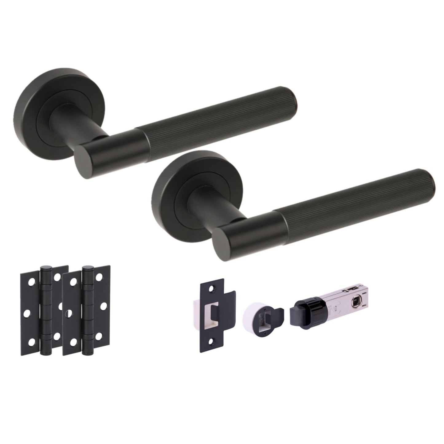 Vida Round Rose Lever Door Handle Set - Matt Black (341553)