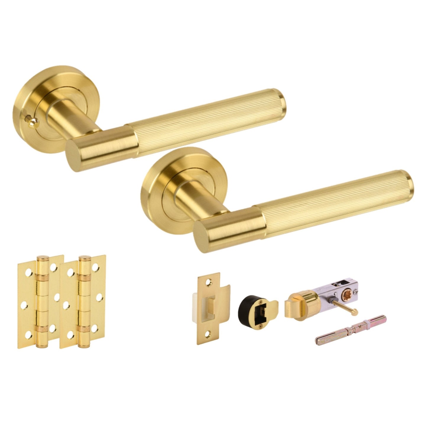 Vida Round Rose Lever Door Bathroom Handle Set - Satin Brass (341566)