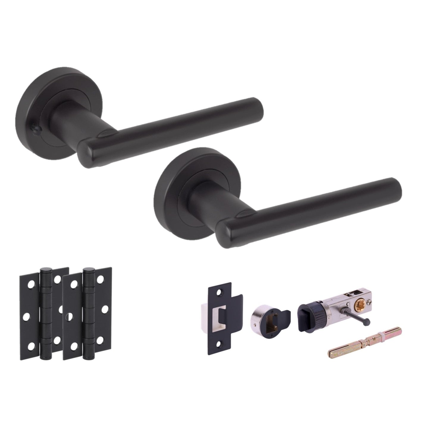 Solus Round Rose Lever Door Bathroom Handle Set - Matt Black (341539)