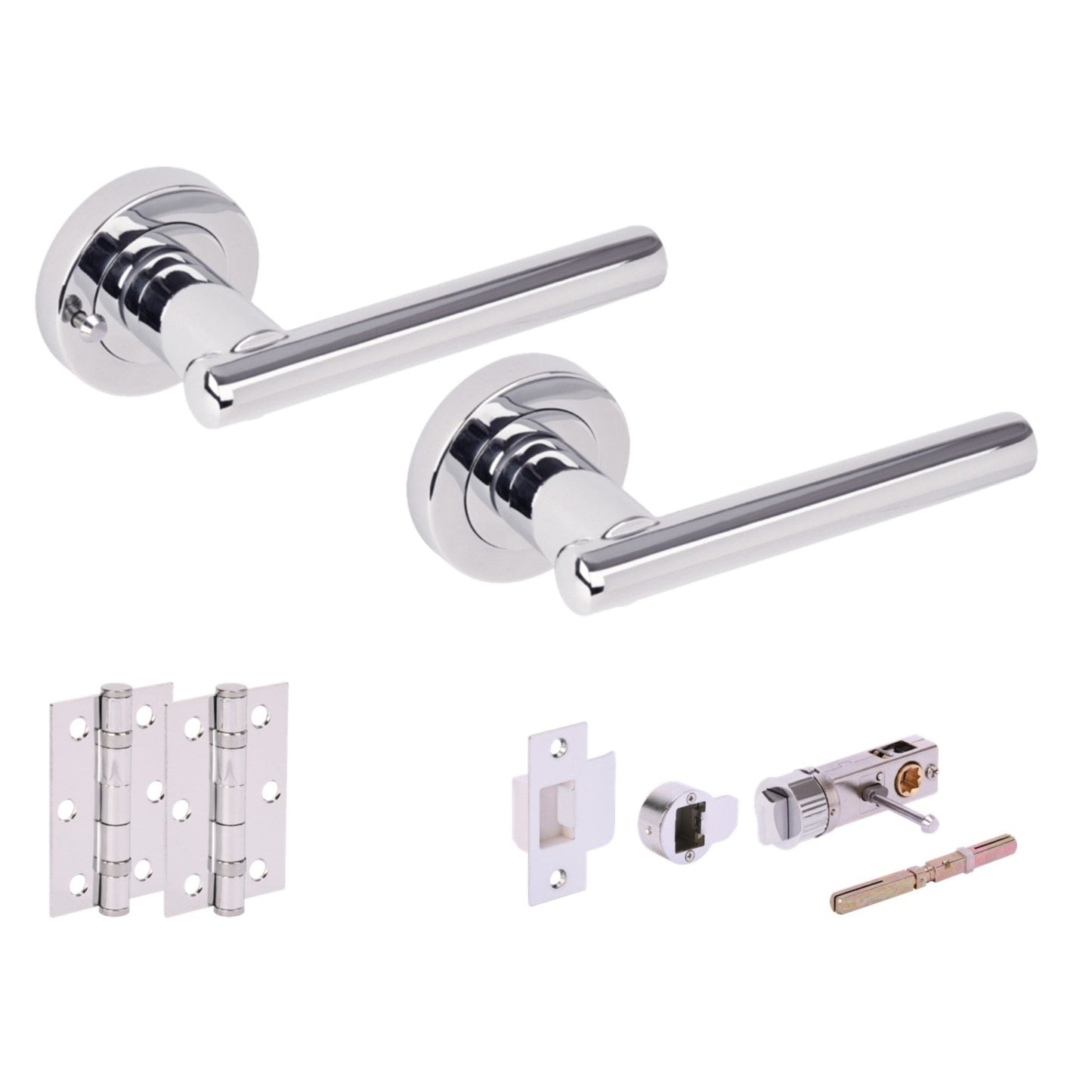 Solus Round Rose Lever Door Bathroom Handle Set - Polished Chrome (341548)