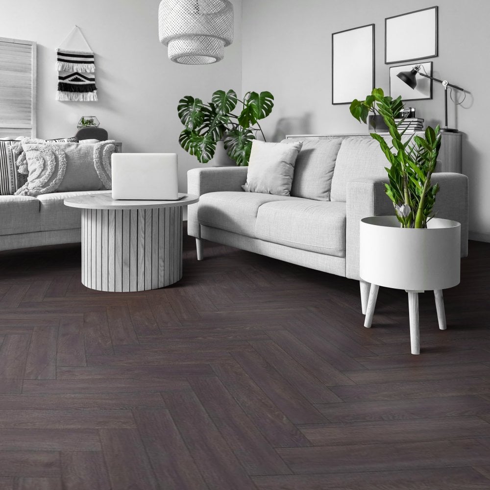 Elba Oak Black - Herringbone 8mm Laminate Flooring (122371)