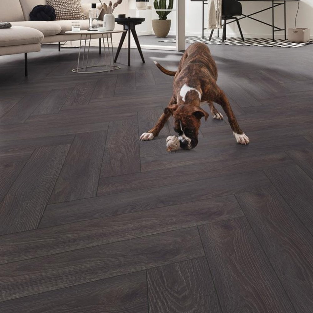 Elba Oak Black - Herringbone 8mm Laminate Flooring (122371)