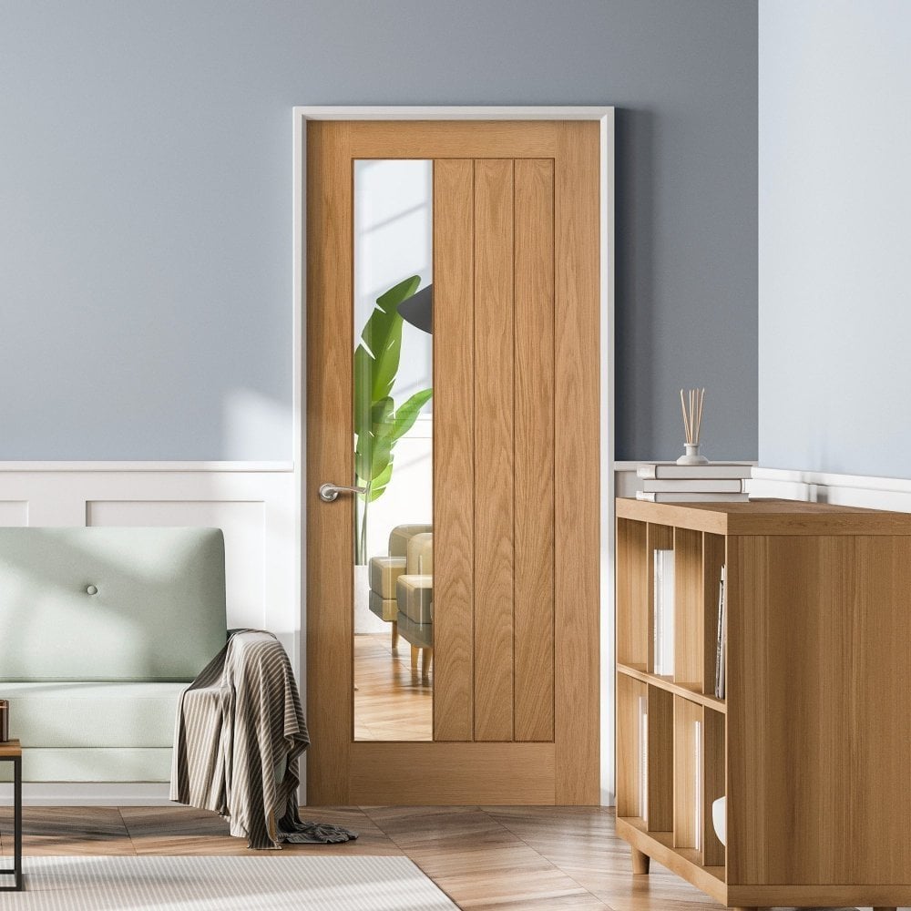Oak Internal Unfinished Farley 1 Light Clear Offset Glass Made-to-Measure FD30 Fire Door (122630)