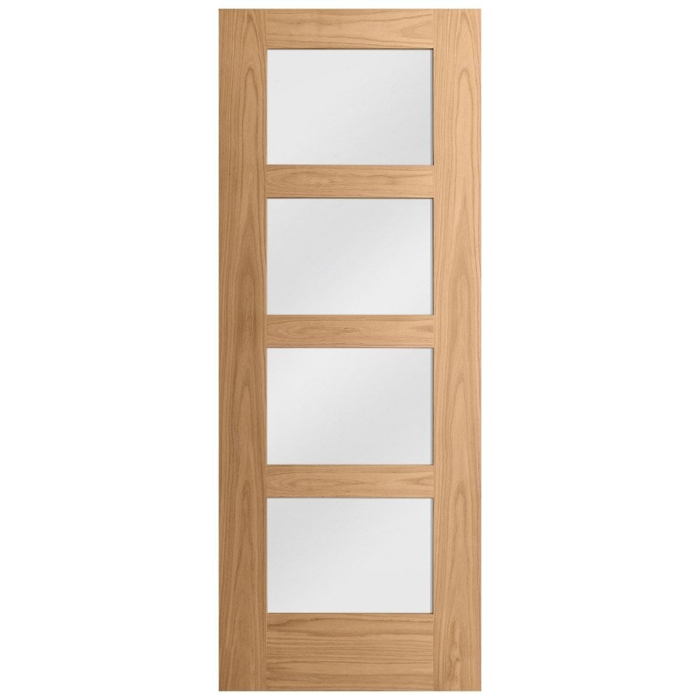 Oak Internal Fully Finished Shaker 4 Light Obscure Glass Made-to-Measure FD30 Fire Door (122648)